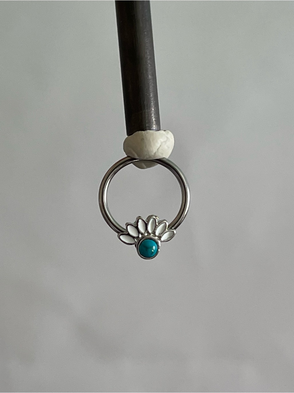 Turquoise Floral Silver Captive Bead Hoop Earring